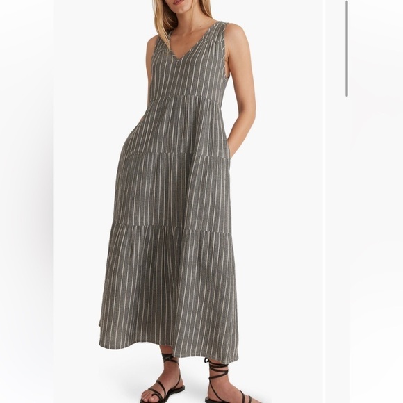 Marine Layer Dresses & Skirts - Marine Layer Corinne Stripe Tiered Cotton Maxi Dress BLACK/ WHITE Small